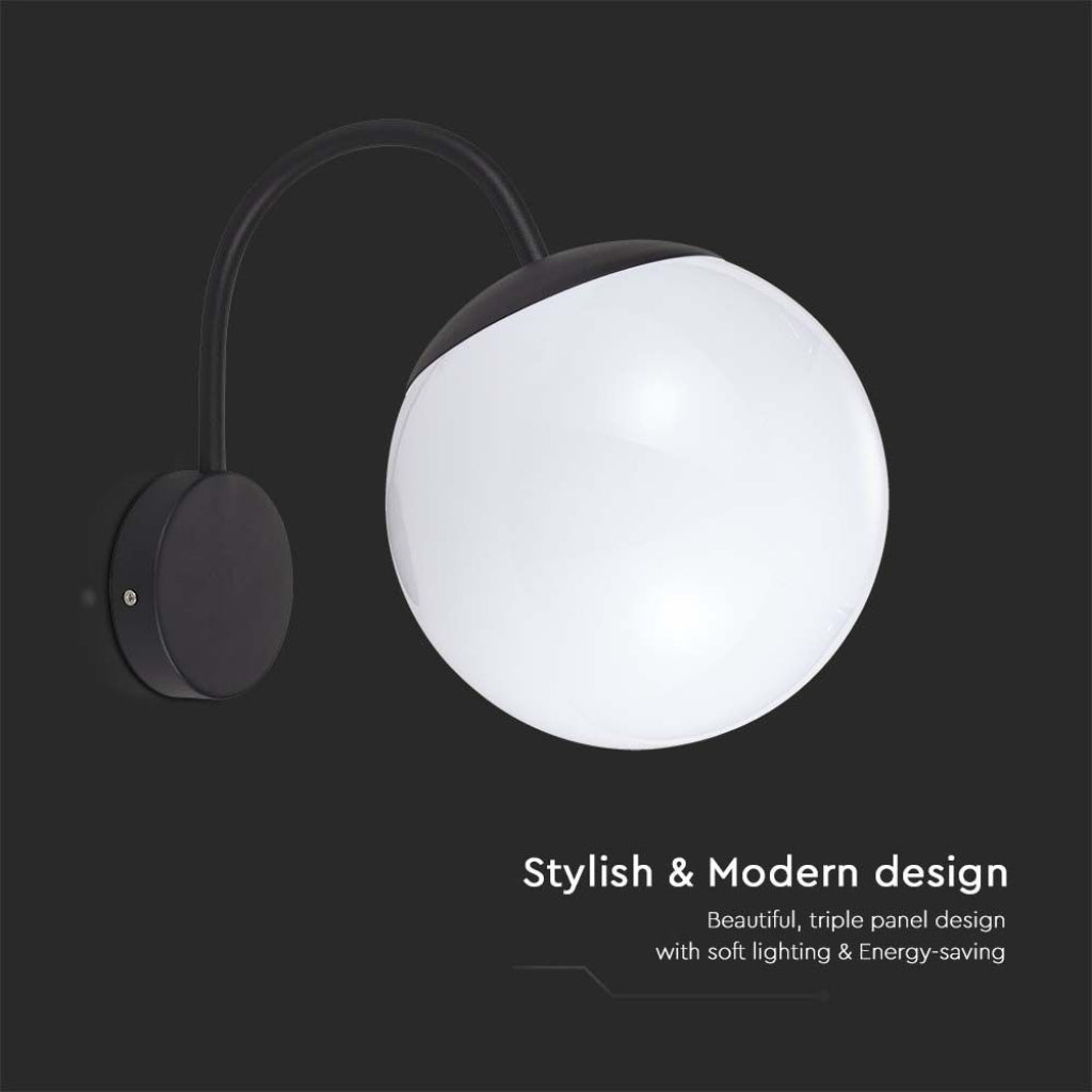 V-TAC Lampada LED da Muro con Sfera Opale 1XE27 Colore Nero Opaco IP44 V-TAC Lampada LED da Muro con Sfera Opale 1XE27 Colore Nero Opaco IP44
